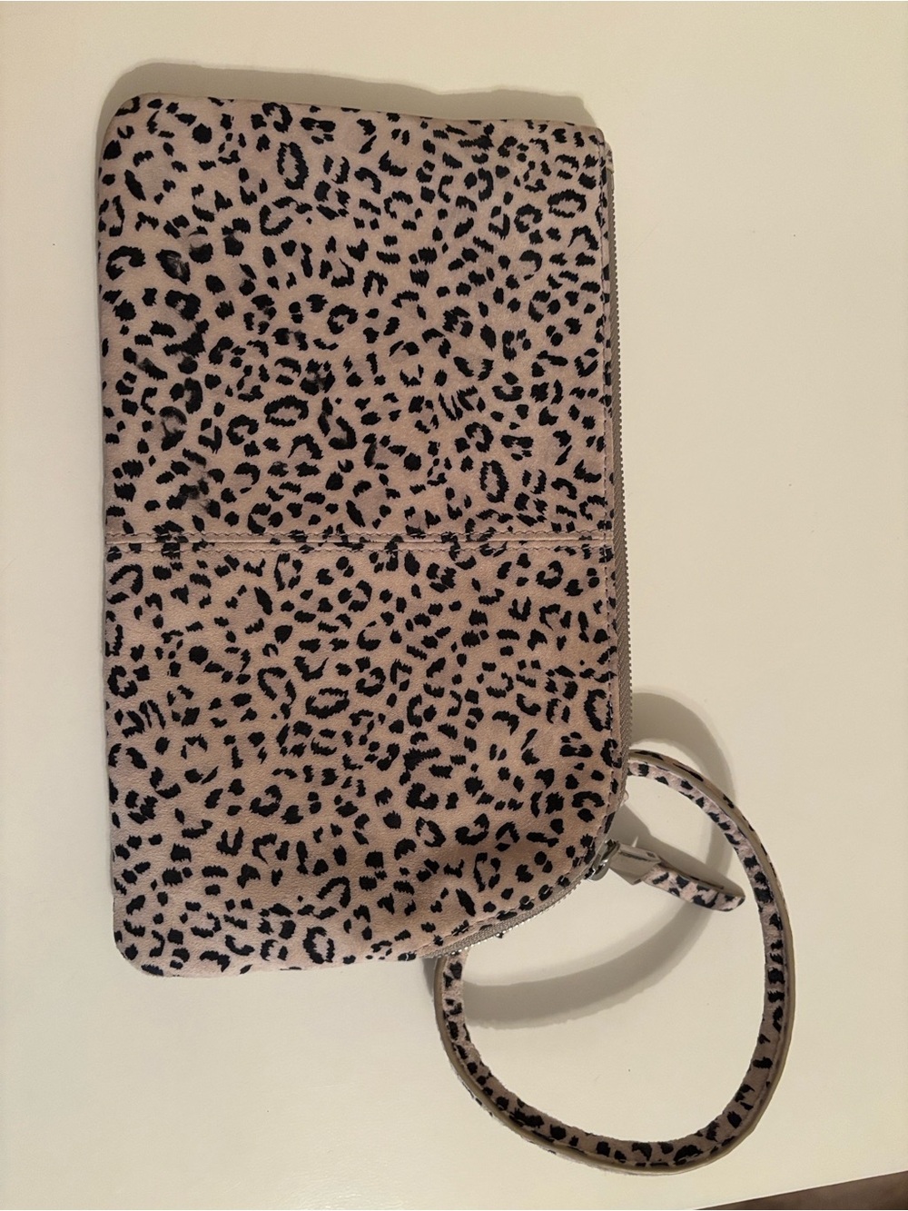 HOBO Leather Leopard Print Wristlet Clutch in Beige and Black